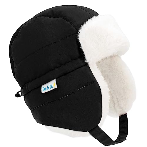 Jan & Jul Warme Winddichte Trapper Wintermütze für Säuglinge Jungen Mädchen (S: 3-9M, Schwarz) von Jan & Jul