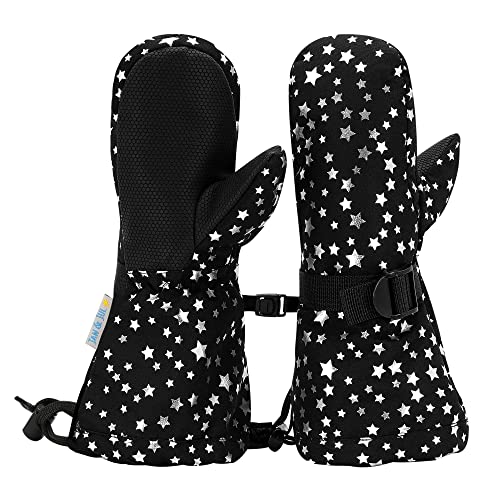 Jan & Jul Wasserdichte Winter-Schnee- und Skihandschuhe mit Fleecefutter für Babys, Kleinkinder und Mädchen (M: 4-6J, Schnee-Handschuh: Schwarz mit Sternen) von Jan & Jul