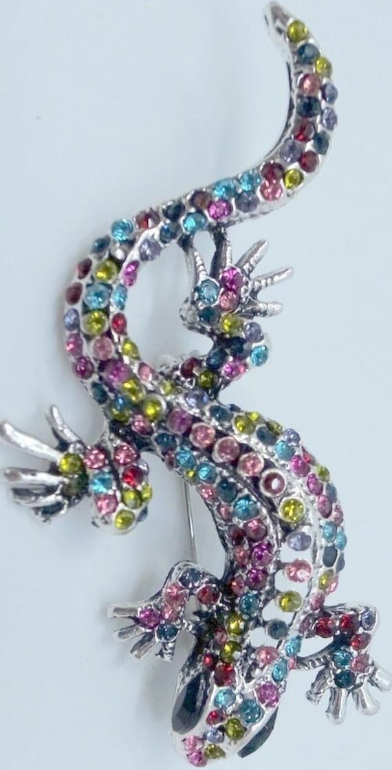 Eidechse Strass Brosche - Groß Multi-Color Anstecknadel Gecko Funkelnd Und Bunt von JanEleven