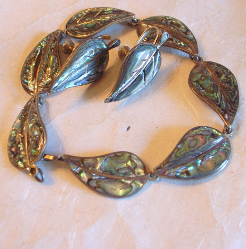 Jahrgang Taxco Armband Und Ohrringe - Signiert Adler Mark Sterling-Passende Screwback Türkis Smaragd Farbe 6, 5 von JanEleven