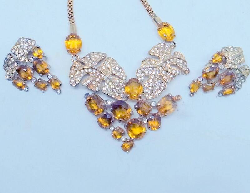 Vintage Citrin Kette - Ohrringe Set November Geburtsstein 24 Citrine von JanEleven