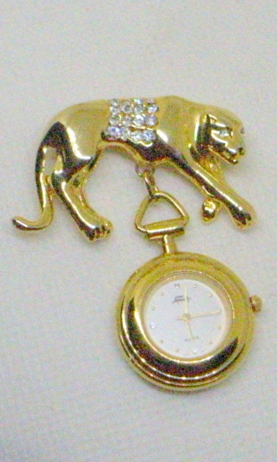 Vintage Faberge "Panther Brosche Uhr - Punziert Und Nummeriert Panther Mit Strass Gold Läuft Arbeitsuhr von JanEleven