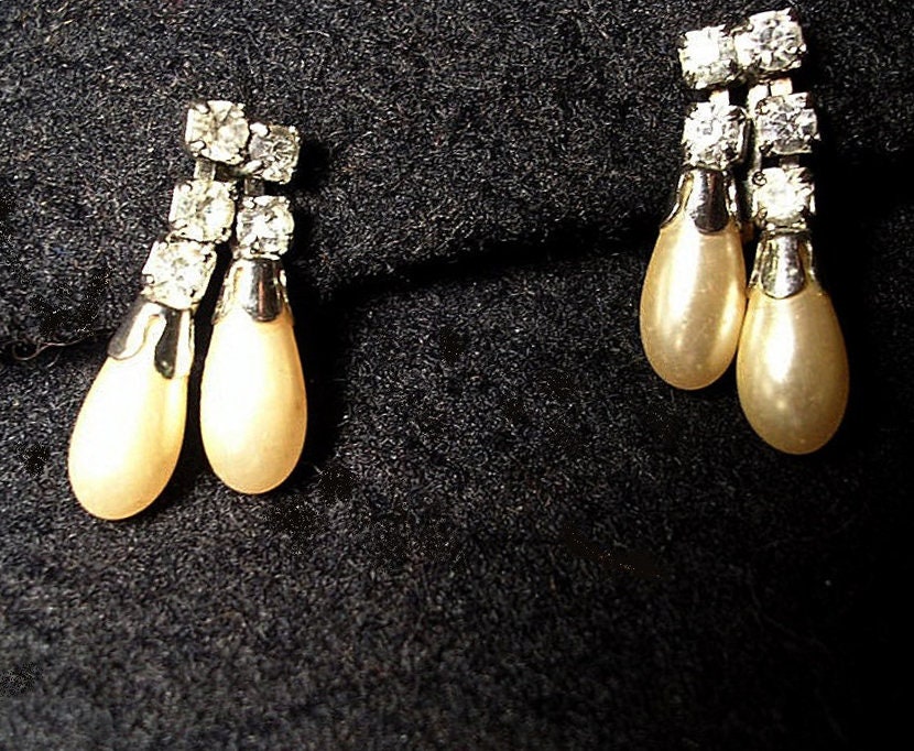 Vintage Perle Und Bergkristall Ohrringe von JanHallDesigns