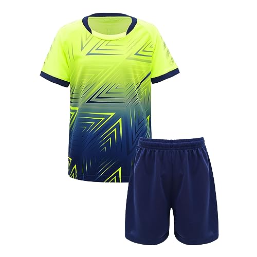 JanJean 2 tlg Jungen Sportanzug Set Kurzarm T-Shirt mit Loose Fit Shorts Kinder Sommer Outfits Sportswear Joggingsanzug Leuchtendgrün 110-116 von JanJean