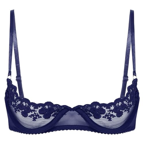 JanJean Damen Floral Hebe BH Spitze Bustier 1/2 Tassen Bralette Brustfrei Büstenhebe Lingerie Bikini Reizwäsche Dessous Navyblau S von JanJean