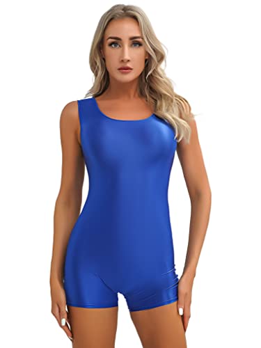 JanJean Damen Öl Body Ärmellose Jumpsuit U-Ausschnitt Overall Einteiler Bodysuit Trainning Tanzbody Ganzkörperanzug Einfarbig Blau XL von JanJean