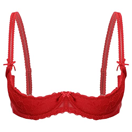 JanJean Damen Reizwäsche Spitzen BH Push Up Bra mit Bügel Gepolsterte Büstenhebe Brustfrei Büstenhalter Unterwäsche Dessous Bra Top Rot 5XL von JanJean