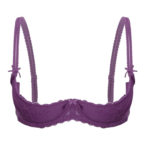 JanJean Damen Reizwäsche Spitzen BH Push Up Bra mit Bügel Gepolsterte Büstenhebe Brustfrei Büstenhalter Unterwäsche Dessous Bra Top Violett L von JanJean