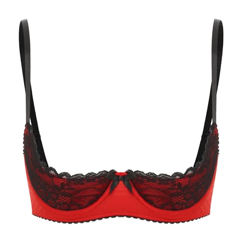 JanJean Damen Reizwäsche Spitzen BH Push Up Bra mit Bügel Gepolsterte Büstenhebe Brustfrei Büstenhalter Unterwäsche Dessous Bra Top X Rot 4XL von JanJean