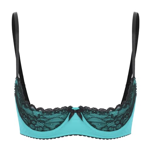 JanJean Damen Reizwäsche Spitzen BH Push Up Bra mit Bügel Gepolsterte Büstenhebe Brustfrei Büstenhalter Unterwäsche Dessous Bra Top X Türkis L von JanJean