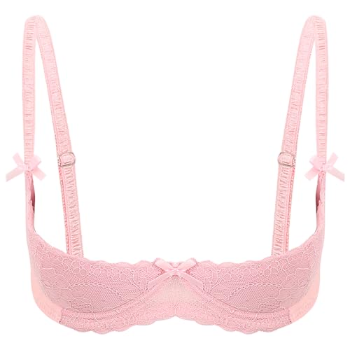 JanJean Damen Reizwäsche Spitzen BH Push Up Bra mit Bügel Gepolsterte Büstenhebe Brustfrei Büstenhalter Unterwäsche Dessous Bra Top Rosa L von JanJean