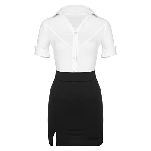 JanJean Damen Sexy Sekretärin Rollenspiel Kostüm Tiefer V-Ausschnitt Hemdbluse Minirock Lederrock und Brille Party Nachtclub Cosplay Outfit Type B L JanJean Damen Sexy Sekretärin Rollenspiel Kostüm Tiefer V-Ausschnitt Hemdbluse Minirock Lederrock und Brille Party Nachtclub Cosplay Outfit Type B L von JanJean