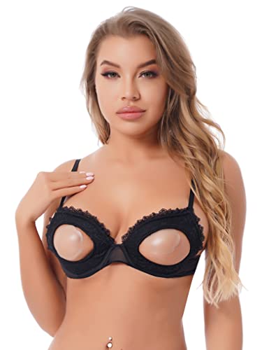 JanJean Damen Spitze BH Hebe Offene Brüste Cups Bra Ouvert BH Büstenhalter Unterwäsche Dessous Sexy Reizwäsche Schwarz L von JanJean