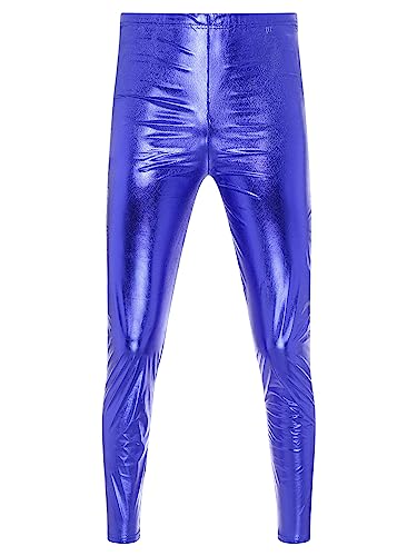 JanJean Herren Metallic Leggings Slim Fit Hose Party Fitness Nachtclub Outfits Karneval Kostüm Glitzer Panty Königsblau M von JanJean