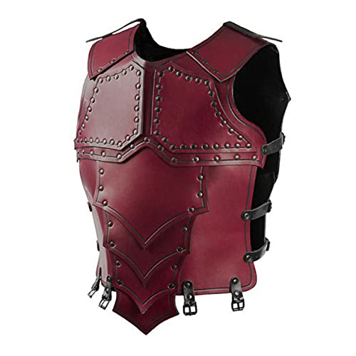 JanJean Herren Retro Lederrüstung Kunstleder Body Brustumfang Brust Harness mit Verstellbare Schnalle Panzer Rüstung in Schwarz Braun B Rot Einheitsgröße von JanJean