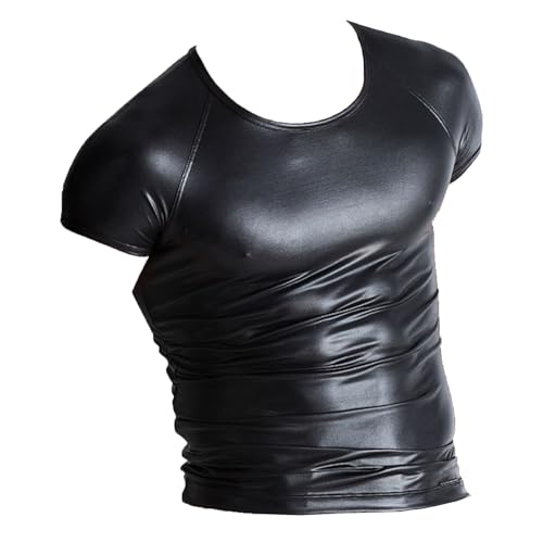 JanJean Herren Kunstleder Tank Top Muskelshirt Wetlook Shirt Ärmellose Hemd mit Reißverschluss Freizeithemd Unterhemd Clubwear Z Schwarz Z M von JanJean