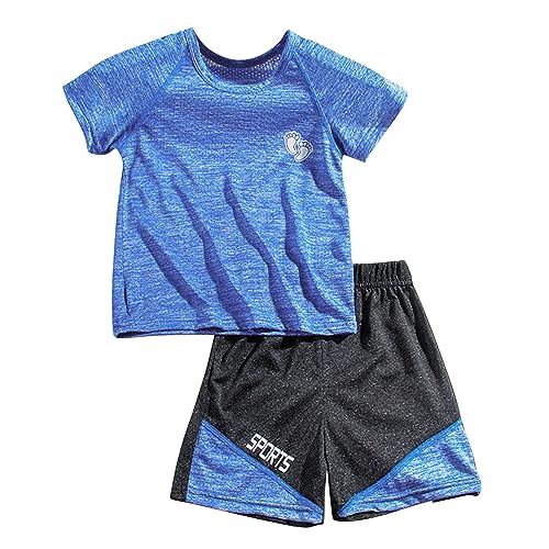 JanJean Jungen Sommer Sportanzug Set Kurzarm T-Shirt mit Sportshorts Jogginganzug Trainingsanzug Basketball Fußball Trikot Y Blau 104-110 von JanJean