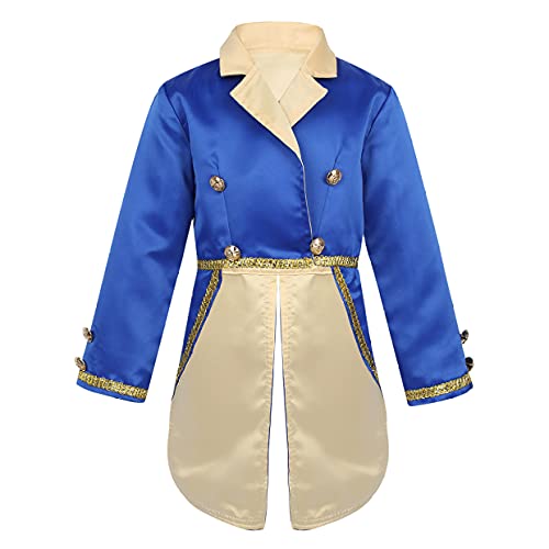 JanJean Kinder Jungen Prinz Frack Jacke mit Reverskragen Vintage Edelmann Smoking Jacke Frack Lange Jacke Weihnachten Halloween Outfits Blau 158-164 von JanJean