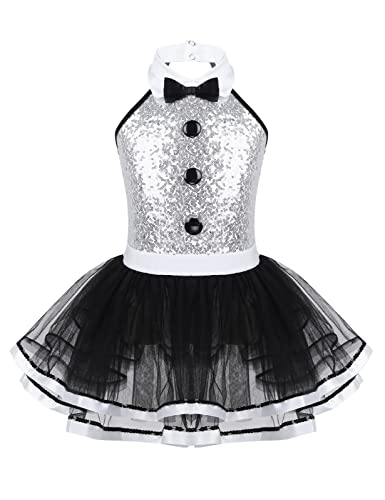 JanJean Kinder Mädchen Ballettkleid Ballettanzug Pailletten Ärmellos Tanzkleid Weihnachten Kleid Tanztrikot Gymnastikanzug Weiss 128 von JanJean