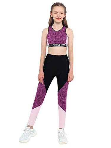 JanJean Kinder Mädchen Sportanzug Trainingsanzug Ärmellos Crop Top mit Tight Hose Leggings Sport Set Jogginganzug Mehrere Typen 4-16 Jahre A Rosa Schwarz 122-128 von JanJean