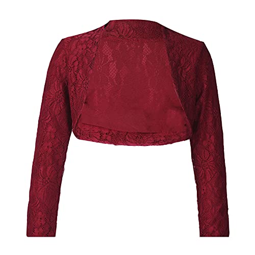 JanJean Kinder Mädchen Strickjacke Basic Bolero Langarm Kommunionjacke Schulterjacke Kurz Zum Kommunionkleid Taufkleid Weiß/Rot/Schwarz Burgund 128-140 von JanJean