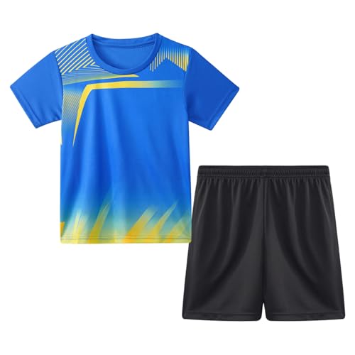 JanJean Kinder Trainingsanzug Sommer Jungen Sportanzug Kurzarm T-Shirt und Shorts Jogginganzug Sportanzug 5-14 Jahre Z Blau 122-128 von JanJean