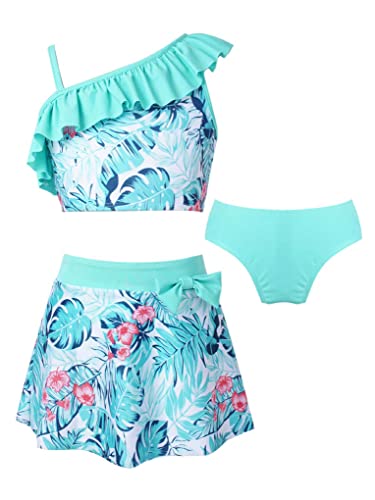 JanJean Mädchen Badeanzug Hawaii Blumen Drucken Bademode Kleid Bikini Tankini Strandkleidung Gr. 98 104 116 128 140 152 164 Minzgrün 110-116 von JanJean