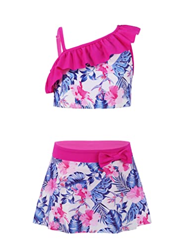 JanJean Mädchen Badeanzug Hawaii Blumen Drucken Bademode Kleid Bikini Tankini Strandkleidung Gr. 98 104 116 128 140 152 164 Rose Rot 134-140 von JanJean