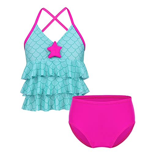 JanJean Mädchen Tankini Set Meerjungfrau Badeanzug Zweiteiler Bikini Bademode Schwimmanzug Kleinkind Badebekleidung Tops + Badehose See Blau 122-128 von JanJean