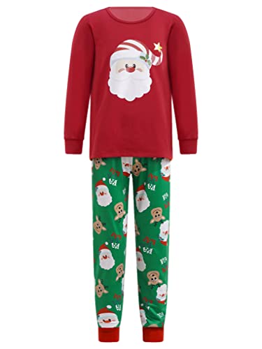 JanJean Unisex Kinder Weihnachten Schlafanzug Baumwolle Christmas Pyjama Set Langarm Oberteil Mit Schlafanzughose Nachtwäsche Gr.98-176 Rot 122-128 von JanJean