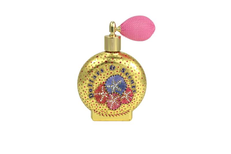 Handvergoldete 23K Gold Parfümflasche Thema Sand Dollar, Rosa Birnenzerstäuber von JanMaitlandJewelry