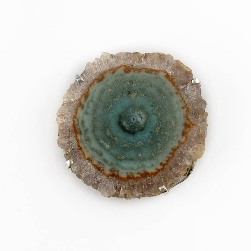 Amethyst Geode Brosche Anhänger in Sterling Silber, Silber Stalactit Pin, Nodule Slice Pin von JanPalomboDesign