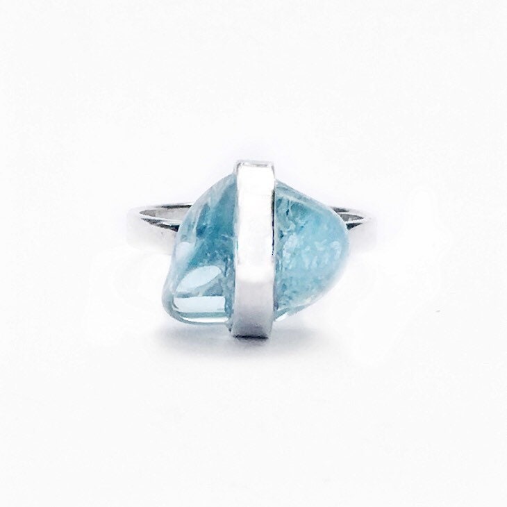 Aquamarin Nugget Sterling Silber Ring Handgemachter Edelstein Schmuck von JanPalomboDesign