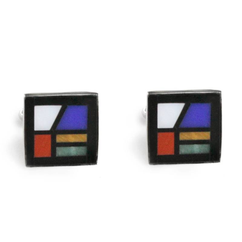 Art Deco Manschettenknöpfe Aus Sterlingsilber Frank Lllloyd Wright Style Edelstein Mosaik von JanPalomboDesign