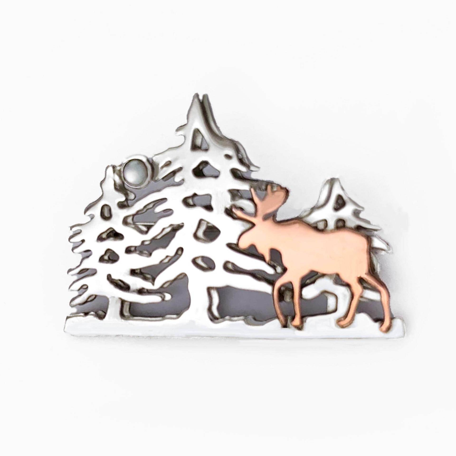 Elch Im Mondschein Sterling Silber Brosche von JanPalomboDesign