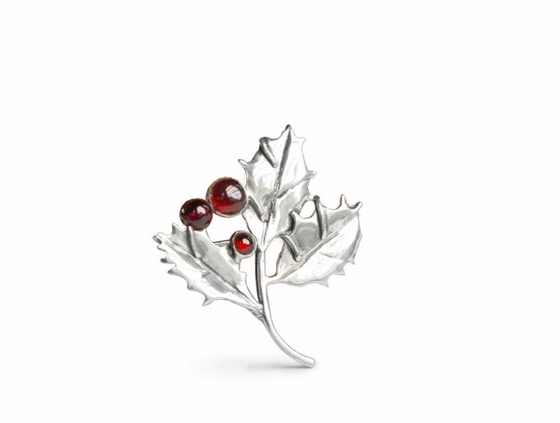 Granat Holly Brosche Echtsilber Winterbeere Blatt Anstecknadel Granat Holly Brosche Echtsilber Winterbeere Blatt Anstecknadel von JanPalomboDesign