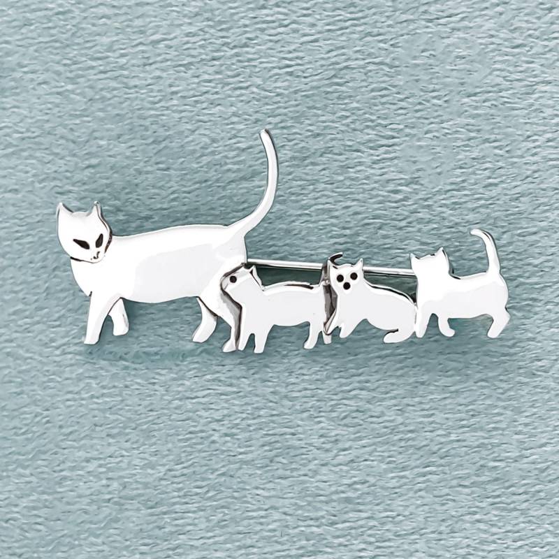 Katzen Und Kätzchen Sterling Silber Brosche, Tier Pin, Mutter Geschenk von JanPalomboDesign