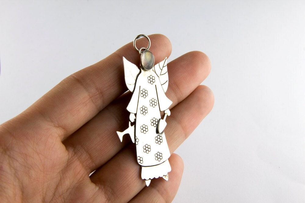 Labradorit Sterling Silber Garten Nymphe Anhänger - Handgemachter Feen Schmuck von JanPalomboDesign