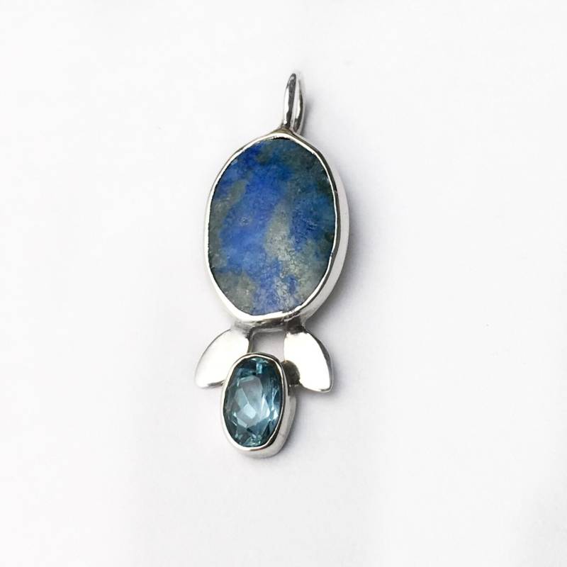 Lapis Und Blautopas Blume Sterling Silber Anhänger von JanPalomboDesign
