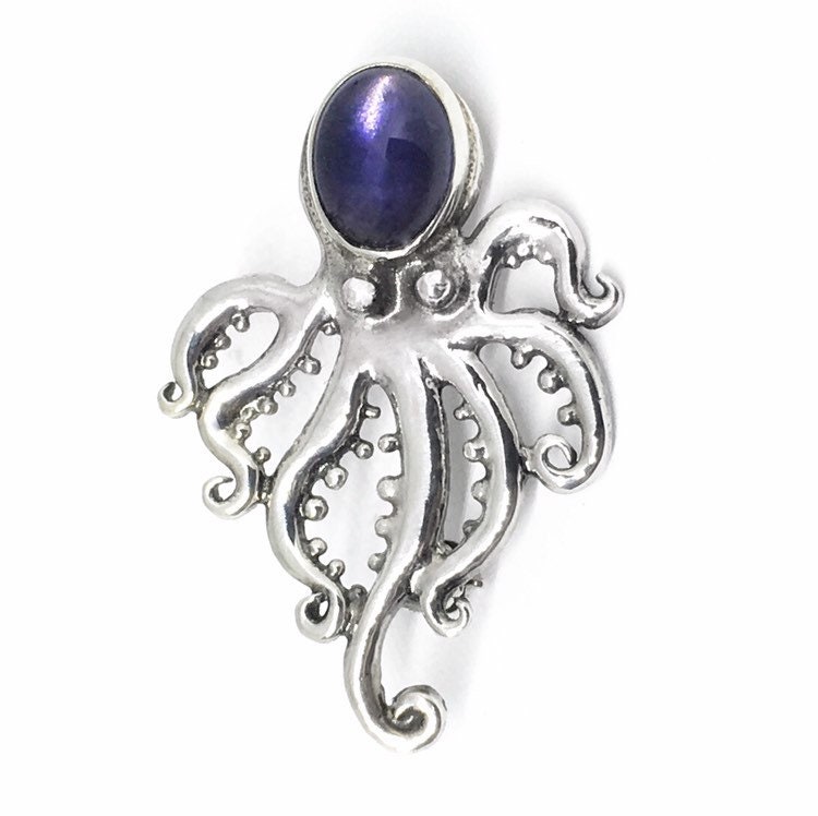 Oktopus Brosche Aus 925Er Silber Mit Edelstein Iolith von JanPalomboDesign