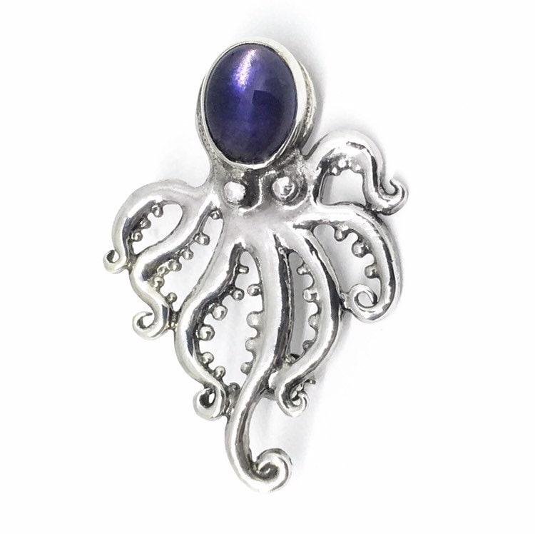 Oktopus Brosche Aus 925Er Silber Mit Edelstein Iolith von JanPalomboDesign
