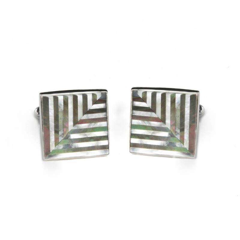 Perlmutt Fischgrät Manschettenknöpfe Sterling Silber Mosaik Inlay von JanPalomboDesign