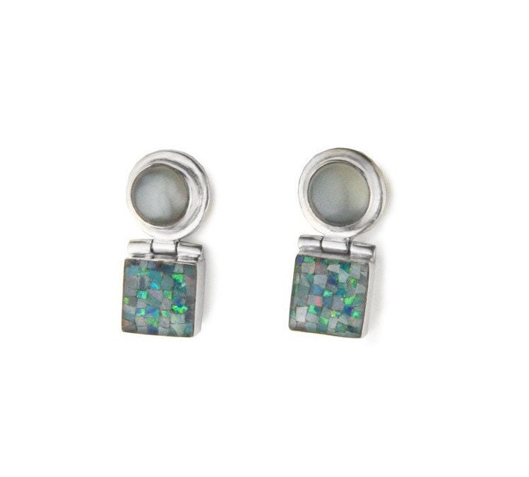 Retro Mod Blau Onyx Und Opal Mosaik Ohrringe in Sterling Silber von JanPalomboDesign