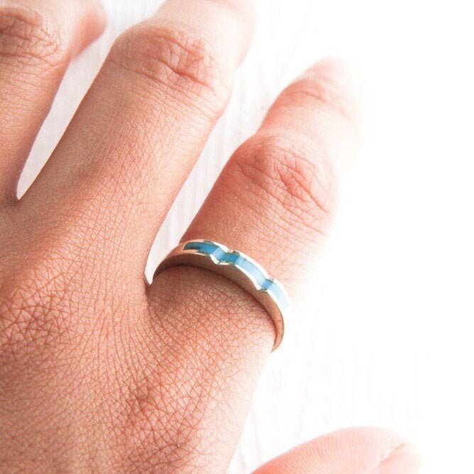 Simplistic Waves Türkis Sterling Silber Stapelring von JanPalomboDesign