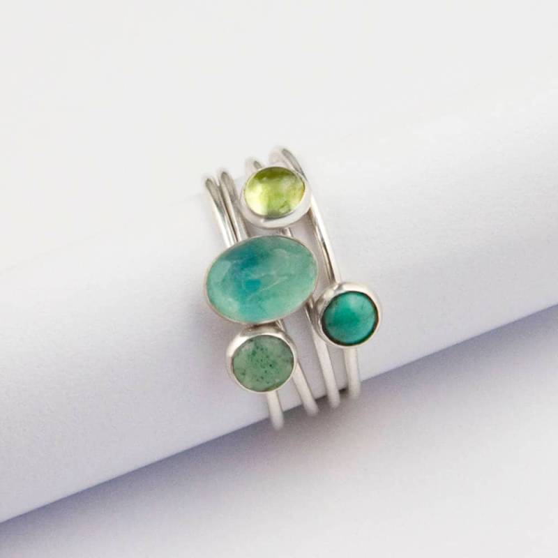 Stapelring Set in Türkis, Peridot, Apatit Und Sterling Silber, Natürliche Edelstein Ringe von JanPalomboDesign