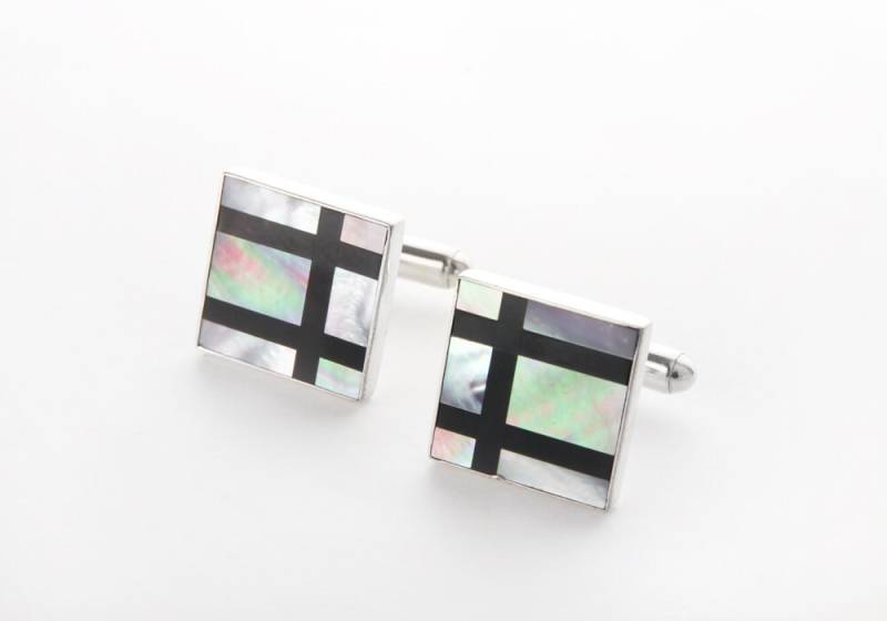 Vintage Sterling Silber - Manschettenknöpfe Schwarzer Onyx & Perlmutteinlage von JanPalomboDesign