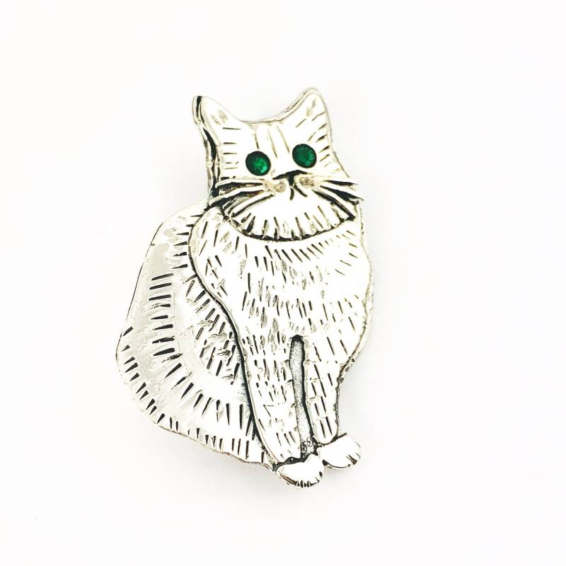 sterling Silber Katzen Brosche Smaragd Augen, Handmade Usa sterling Silber Katzen Brosche Smaragd Augen, Handmade Usa von JanPalomboDesign