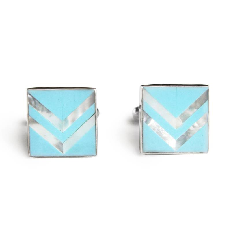 sterling Silber Manschettenknöpfe Türkis & Perlmutt Chevron Design von JanPalomboDesign