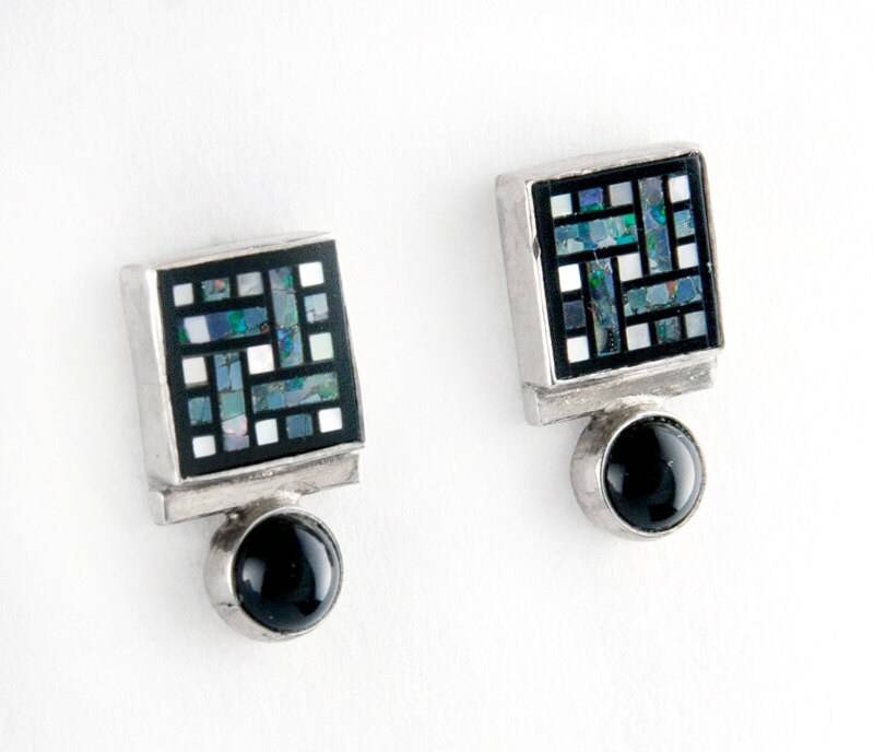sterling Silber Opal Mosaik Ohrringe Onyx & Perlmutt Ohrstecker von JanPalomboDesign