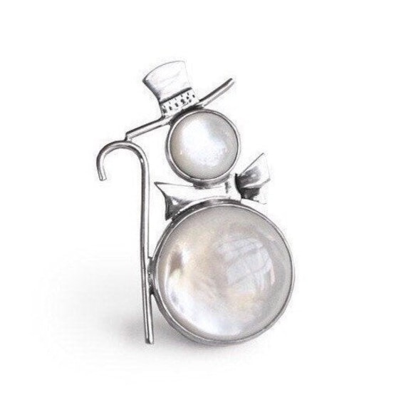 sterling Silber Schneemann Brosche Perlmutt Winter Anstecknadel von JanPalomboDesign
